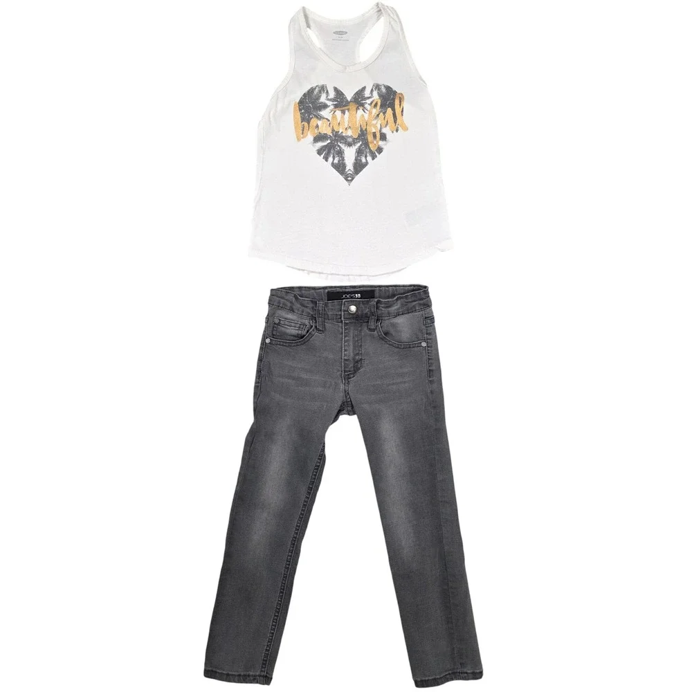 Girls Size 5 Outfit Old Navy Tank Palm Heart Joe's Jeans‎ 2Pc Set READ FAIR